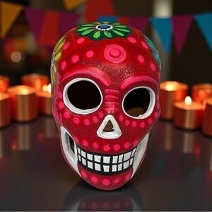 Mexican Clay Skull Hand painted red
New